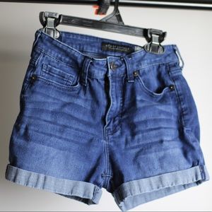 Dark blue, high waisted midi shorts